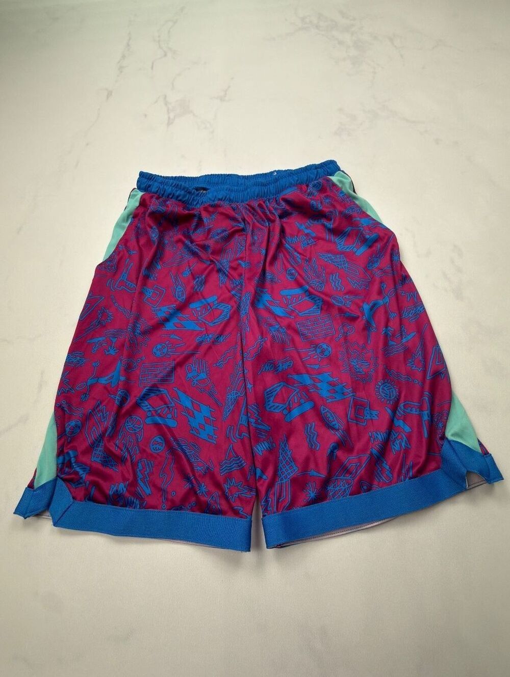 Tek Gear Athletic Shorts Printed Purple 90s Loose Fit - Boys XL